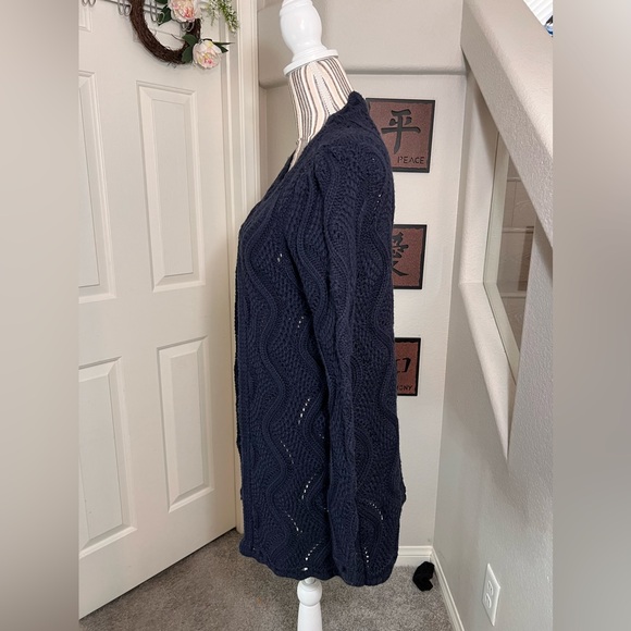 Matata Enjoy Change Navy Blue Crochet Knitted Long Open Cardigan Fits S-M - Picture 3 of 10